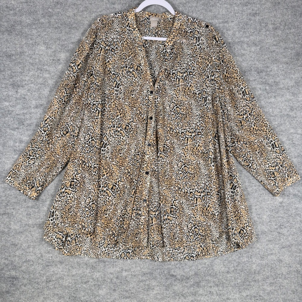 Chico's Size-3/XL Convertible Shirt Classic Cheetah Animal Print Woven Top